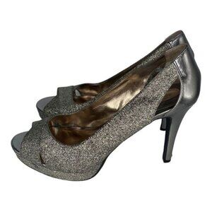 Alfani Fairfax Peep Toe Silver Platino Glitter High Heels